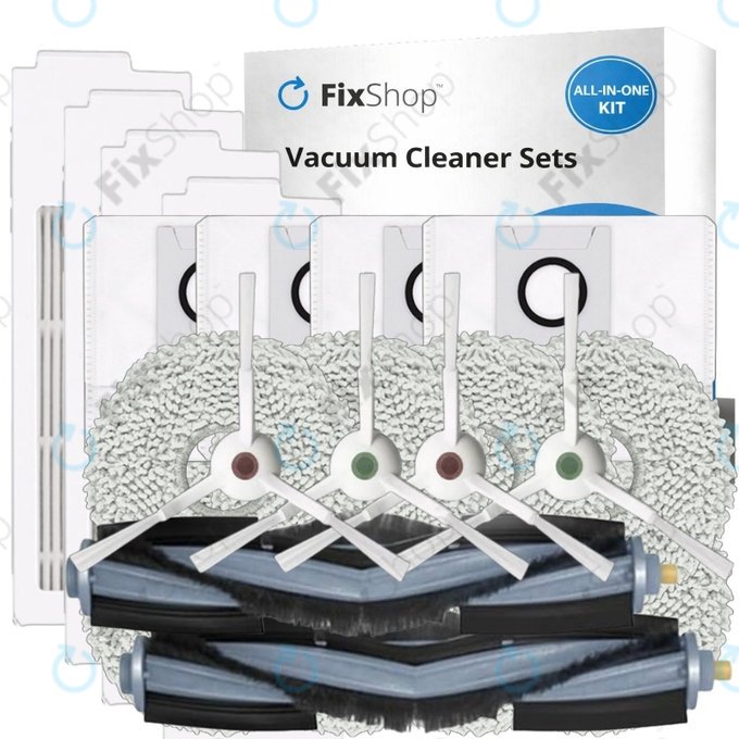 Set de piese de schimb pentru Ecovacs T20, T20 Max, T20 Pro (2x Perie principală, 4x Filter, 4x Perie laterală – albă, 8x Mop, 4x Sac de praf)