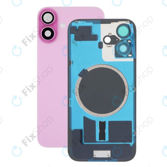 Apple iPhone 16 - Sticlă pentru carcasa din spate + Sticlă cameră + Placă metalică + Magneți MagSafe (Pink)