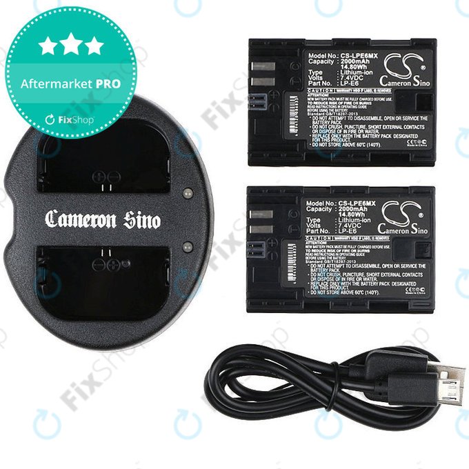 2 baterii cu încărcător pentruCanon EOS 5D Mark II, EOS 7D, 2000mAh, Li-Ion, 7.4V, LP-E6, HQ