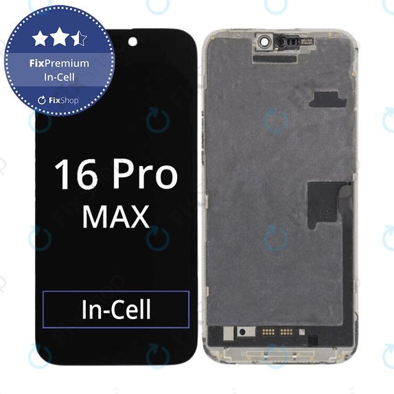 Ecran In-Cell FHD pentru iPhone 16 Pro Max, Sticlă tactilă cu ramă, FixPremium