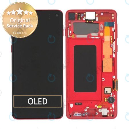 Samsung Galaxy S10 G973F - Ecran LCD + Sticlă Tactilă + Ramă (Red) - GH82-18850H Genuine Service Pack