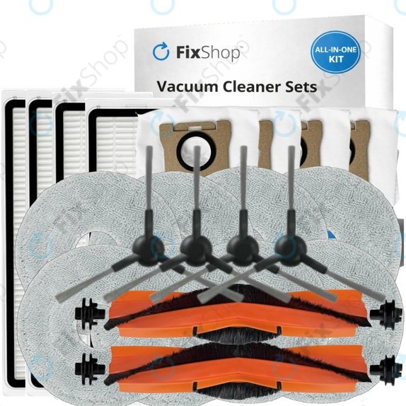 Set de piese de schimb pentru Xiaomi Mi Robot Vacuum S20+, S10+, X20+, X10+ (2x Perie principală, 4x Filter, 4x Perie laterală – neagră, 8x Mop, 4x Sac de praf)