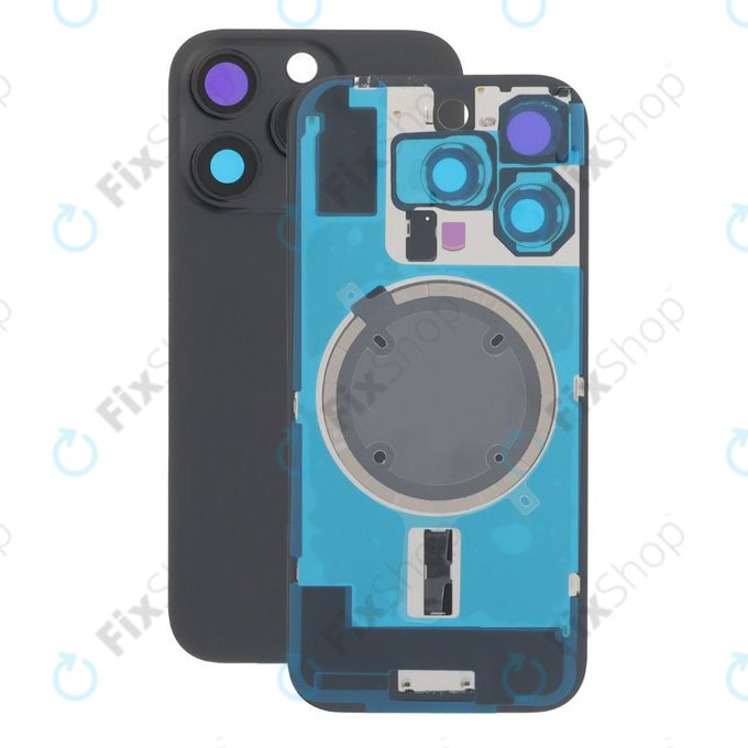 Apple iPhone 16 Pro - Sticlă pentru carcasa din spate + Sticlă cameră + Placă metalică + Magneți MagSafe (Black Titanium)