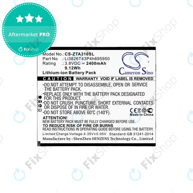 Baterie pentru ZTE Blade A3, A5, Optus X Power 2, 2400mAh, Li-Ion, 3.8V, Li3826T43P4h695950, HQ