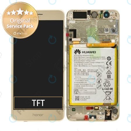 Huawei Honor 8 - Ecran LCD + Sticlă Tactilă + Ramă + Baterie (Gold) - 02350USE, 02350VBF Genuine Service Pack