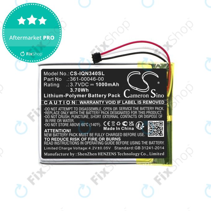 Baterie pentru Garmin Dash Cam 20, Nuvi 3400, 1000mAh, Li-Pol, 3.7V, 361-00046-00, HQ