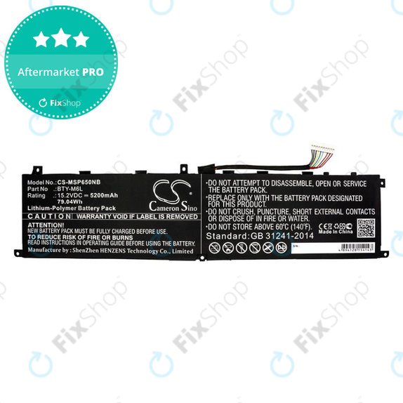 Baterie pentru MSI GS65 Stealth Thin, PS63, P65 Creator 8RF, 5200mAh, Li-Pol, 15.2V, BTY-M6L, HQ