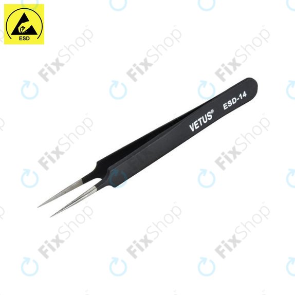 Vetus ESD-14 - Pensetă metalică antistatică cu vârf ascuțit (110mm)