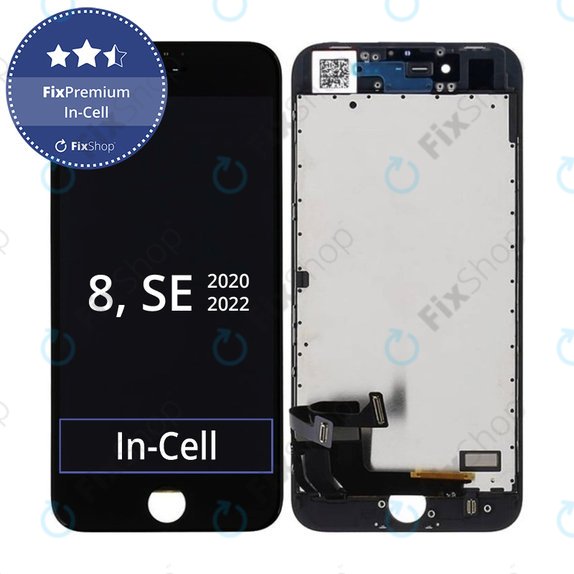 Ecran In-Cell pentru iPhone 8, SE (2020), SE (2022), Black, Sticlă tactilă cu ramă, FixPremium