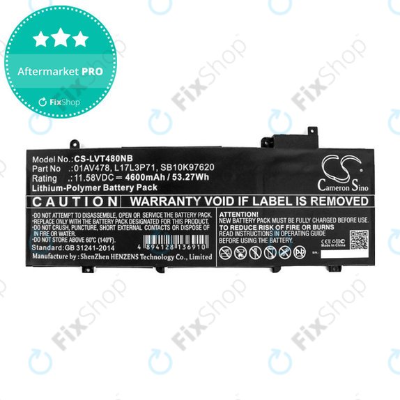 Baterie pentru Lenovo ThinkPad T480S, 4600mAh, Li-Pol, 11.58V, 01AV478, HQ