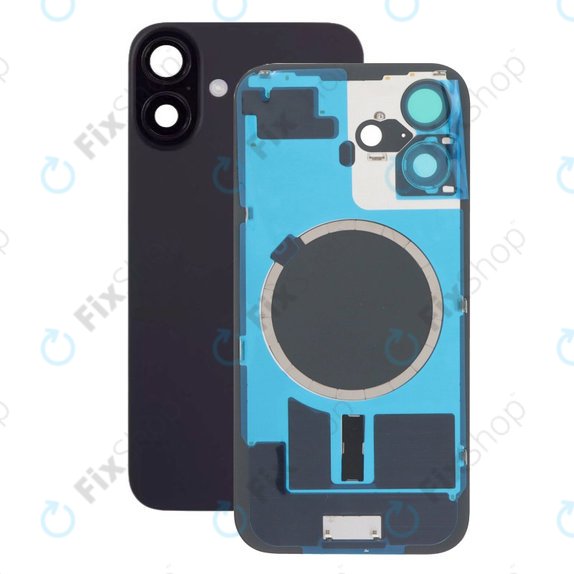 Apple iPhone 16 Plus - Sticlă pentru carcasa din spate + Sticlă cameră + Placă metalică + Magneți MagSafe (Black)