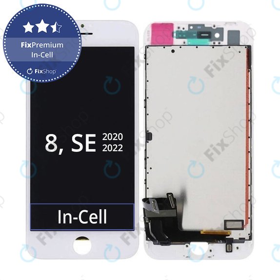 Ecran In-Cell pentru iPhone 8, SE (2020), SE (2022), White, Sticlă tactilă cu ramă, FixPremium