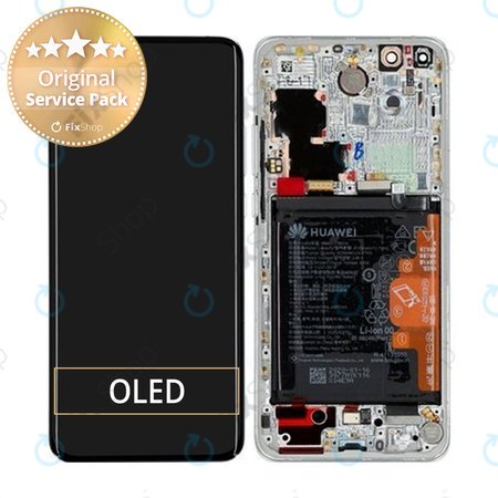 Huawei P40 Pro - Ecran LCD + Sticlă Tactilă + Ramă + Baterie + Senzor de Amprentă (Ice White, Silver Frost) - 02353PJK Genuine Service Pack