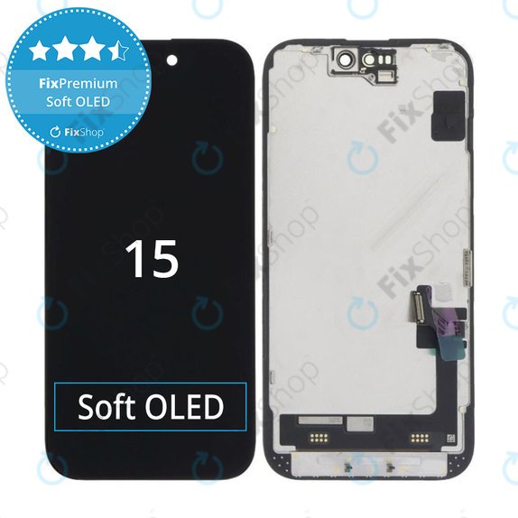 Ecran Soft OLED pentru iPhone 15, Sticlă tactilă cu ramă, FixPremium