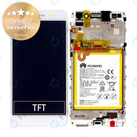 Huawei Y6 II CAM-L21 - Ecran LCD + Sticlă Tactilă + Ramă + Baterie (White) - 02350VRS Genuine Service Pack