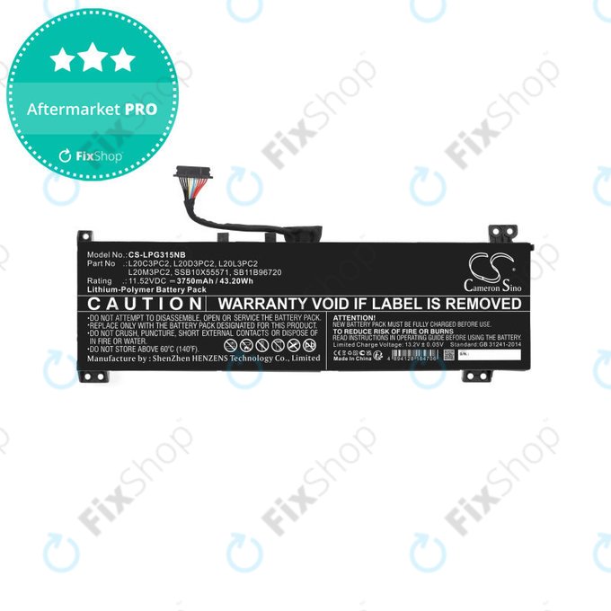 Baterie pentru Lenovo IdeaPad Gaming 3, 3750mAh, Li-Pol, 11.52V, L20C3PC2, HQ