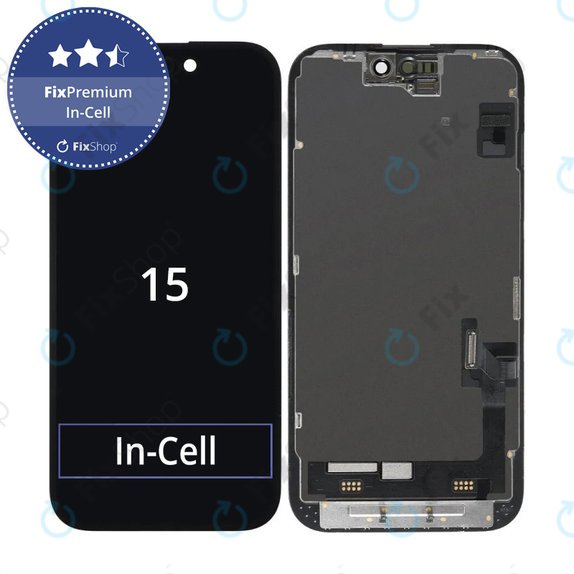 Ecran In-Cell FHD pentru iPhone 15, Sticlă tactilă cu ramă, FixPremium