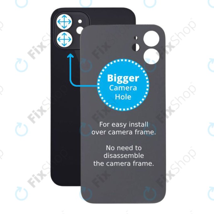 Apple iPhone 12 - Sticlă Carcasă Spate cu Orificiu Mărit pentru Cameră (Black)